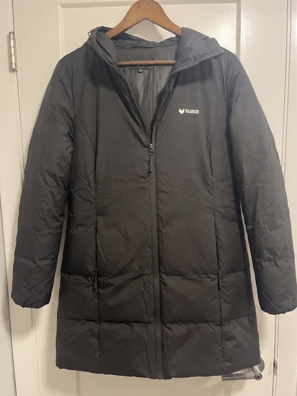Valuker Black Long Hooded Puffer Coat
